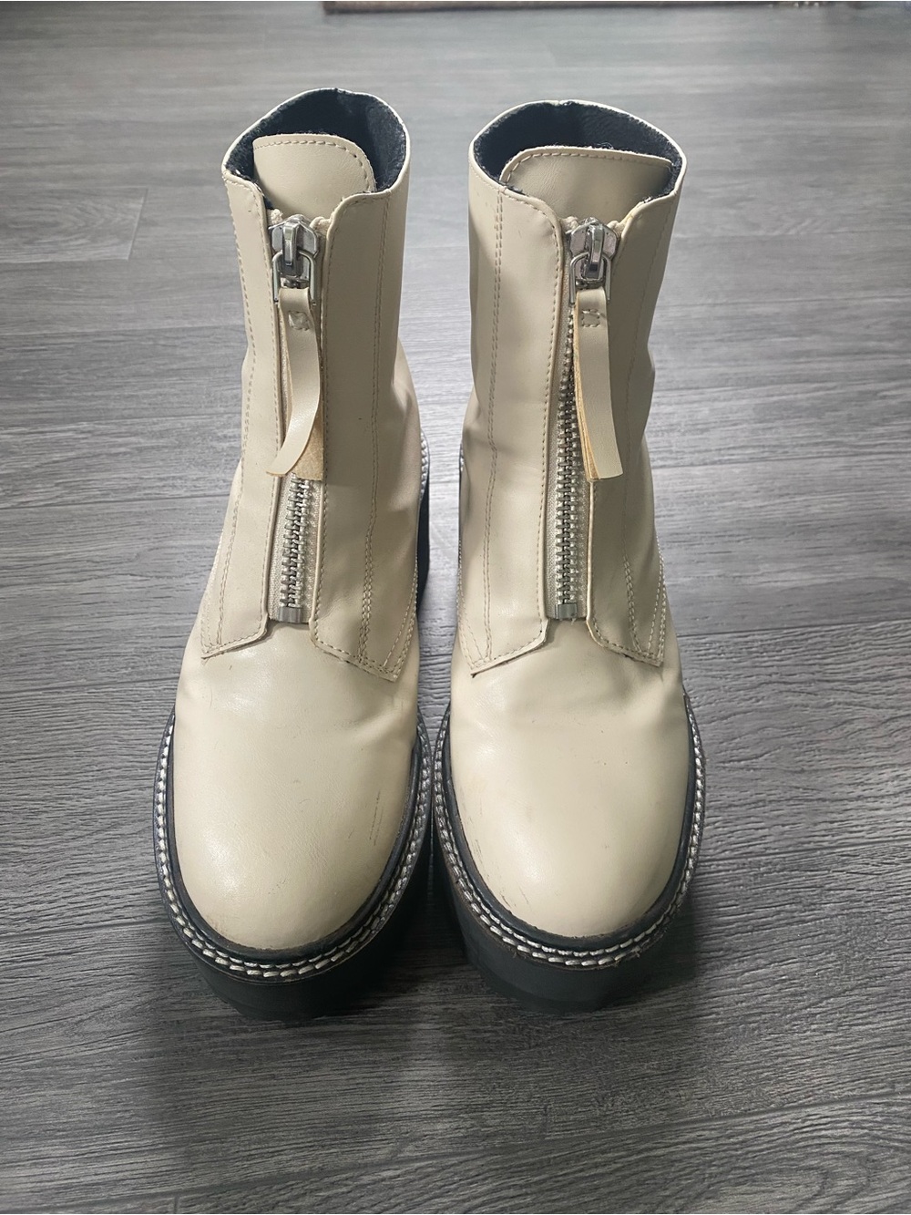 Women's Cream Front-Zip Platform Boots